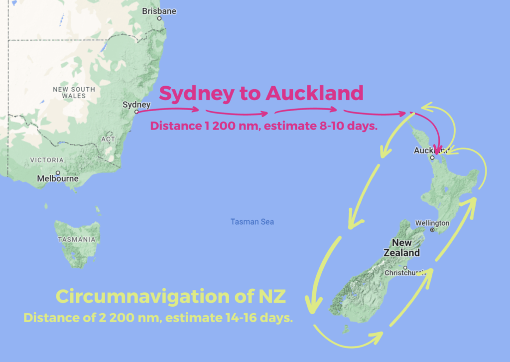 Map of Lisa's 2 World Record attempts. She will attempt to circumnavigate New Zealand at a later date.