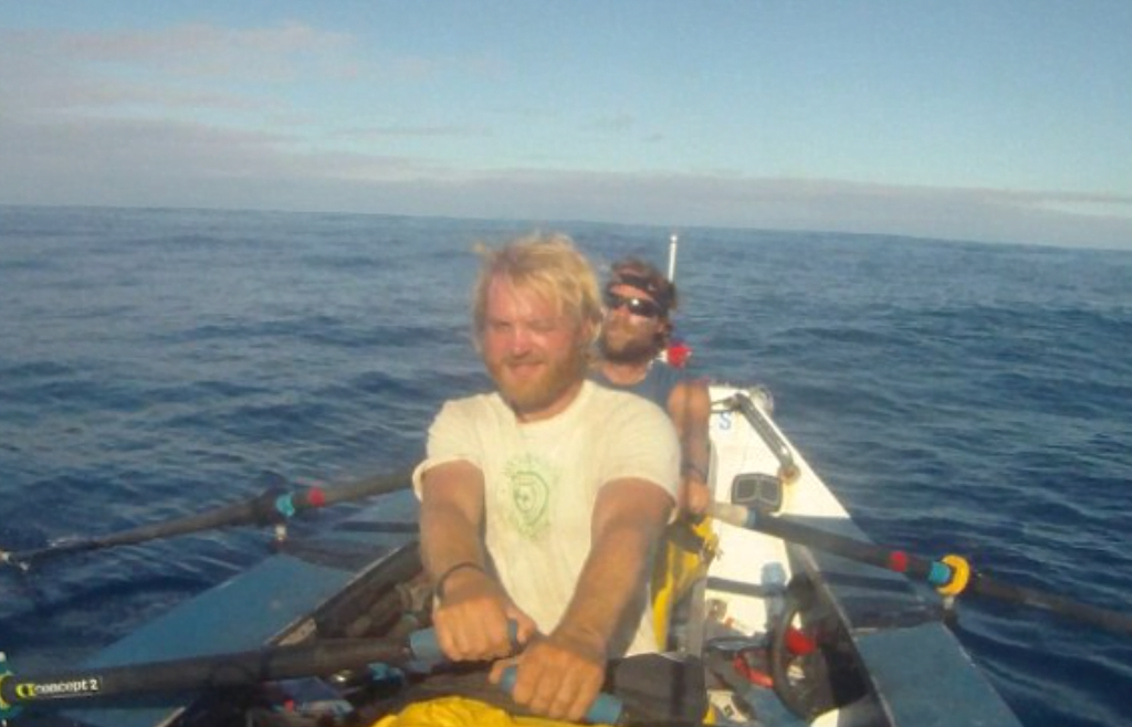 James Adair and Ben Stenning rowing a boat around the world